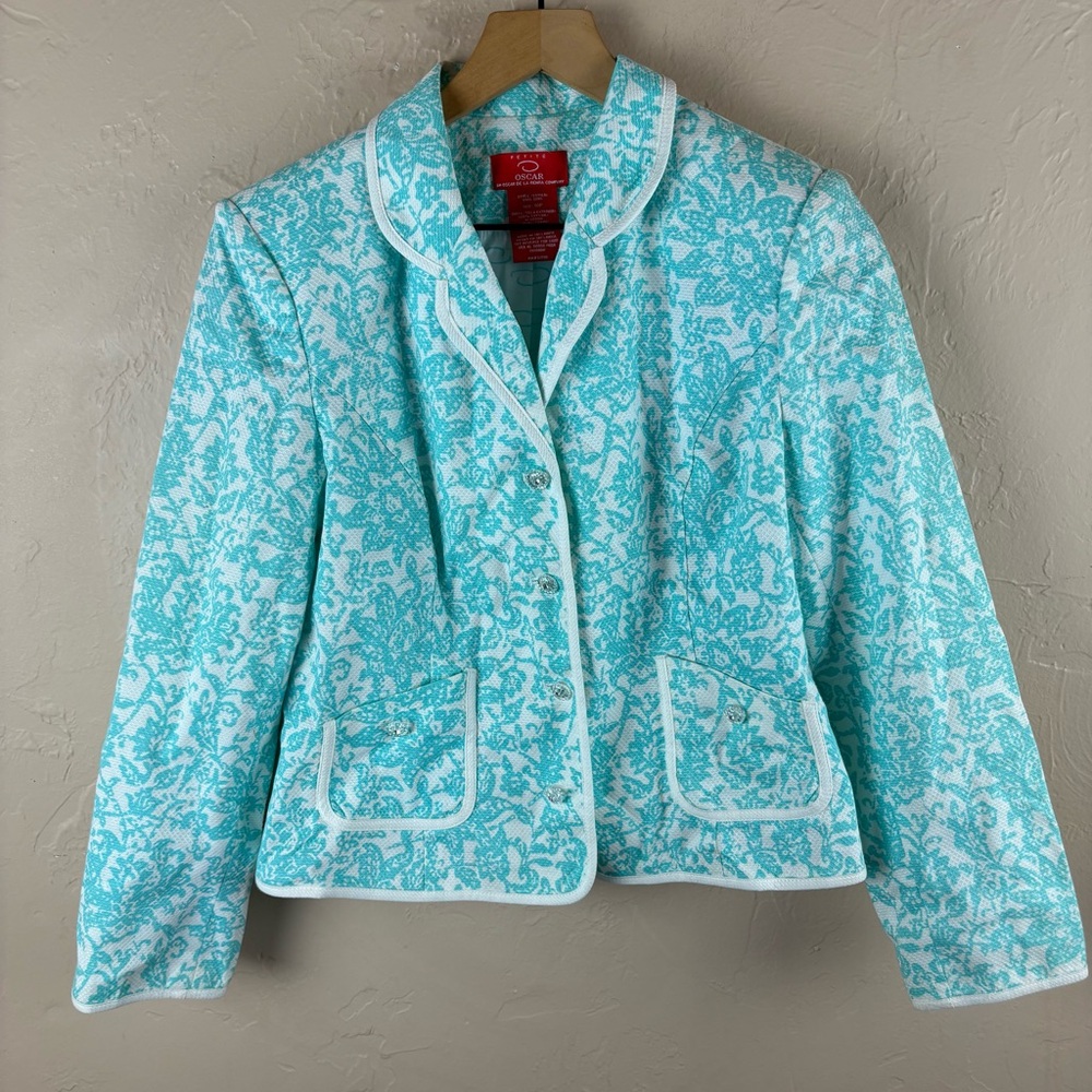 Oscar de la Renta Blue White Floral Blazer Jacket Old Money Women’s size 10P